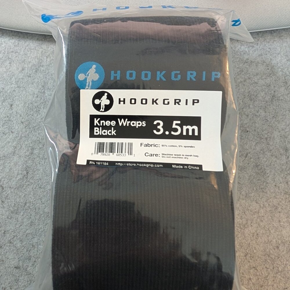 hookgrip weightlifing Black Knee Wraps (pair) Brand New